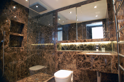 Dark Emperadore marble shower room